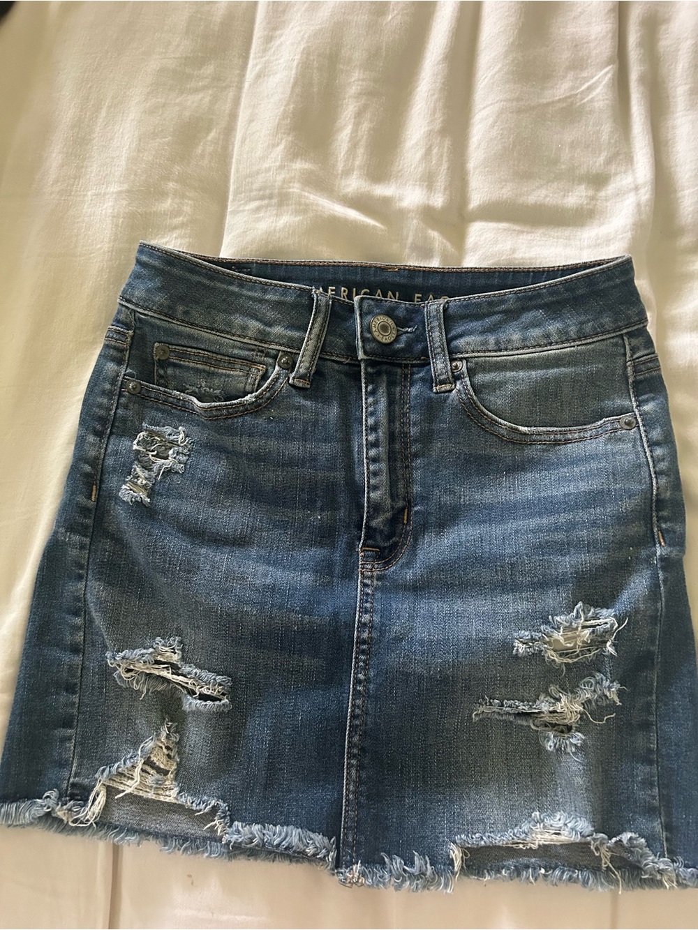 American Eagle Outfitters Blue Distressed Denim Mini Skirt